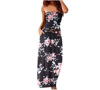 Womens Dresses UK Clearance Summer Casual Sleeveless Long Dress Bohemian Floral Print Dress with Belt Ladies T Shirt Dress Flowy Swing Holiday Clothes Loose Maxi Dresses Beach Cover-Ups Dresses