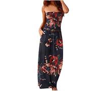 Womens Dresses UK Clearance Summer Casual Sleeveless Long Dress Bohemian Floral Print Dress with Belt Ladies T Shirt Dress Flowy Swing Holiday Clothes Loose Maxi Dresses Beach Cover-Ups Dresses
