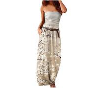 Womens Dresses UK Sale Clearance Summer Casual Sleeveless Long Dress Bohemian Floral Print Dress with Belt Ladies T Shirt Dress Flowy Swing Holiday Clothes Loose Maxi Dresses Beach Cover-Ups Dresses