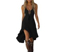 Women's Dresses Vintage Rustic Style Dresses Boho Dress Victorian Beach Dress Medieval Retro Summer Dress Sexy A-line Streetwear Bohemian Beach Holiday Outdoor Wear, O Black, XXL
