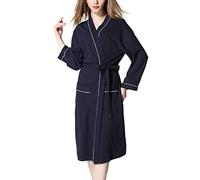 Women'S Dressing Gown Warm - Kimono Robes Long Knit Bathrobe Lightweight Soft Knit Sleepwear (Navy M)