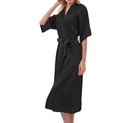 Womens Dressing Gowns Lightweight - Short Kimono Robe Satin Bathrobe Bride Bridesmaids Getting Ready Sleepwear Soft Night (Black M)