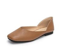 Women's Dressy Ballet Flats Square Toe Comfortable Slip On Shoes for Wedding Guest Bridal Reception Dancing,Brown,7 UK