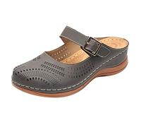 Womens Dressy Flat Sandals Plantar Fasciitis Support Open Toe Slip On Leather Slide Sandal Comfort Strappy Slippers for Summer