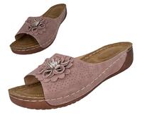 Womens Dressy Flowers Open Toe Platform Casual Walking Slip on Sandals Arch Support Boho Beach Sandals Outdoor Shoes (Pink,7)