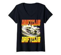 Womens Drift Car - Retro Futuristic Style Japanese Auto Racing V-Neck T-Shirt