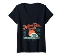 Women's Driftwood Shores Beach Oregon Sunset Wave V-Neck T-Shirt