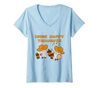 Women's Drink Happy Thoughts Fun Moonshine Country Hillbillies Banjo V-Neck T-Shirt