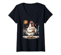 Women's Drink iced Coffee with a Hen as Night City Lights Gleam V-Neck T-Shirt