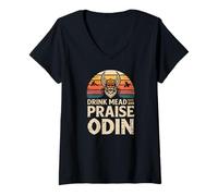 Womens Drink Mead and Praise Odin Viking Norse V-Neck T-Shirt