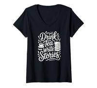 Women's Drink Tea Write Stories Creative Writing Life V-Neck T-Shirt