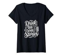 Women's Drink Tea Write Stories Creative Writing Life V-Neck T-Shirt