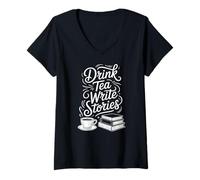 Women's Drink Tea Write Stories Creative Writing Life V-Neck T-Shirt