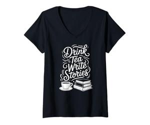 Women's Drink Tea Write Stories Creative Writing Life V-Neck T-Shirt