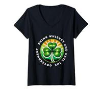 Women's Drink Whiskey and Hate The Government Irish Shamrock V-Neck T-Shirt