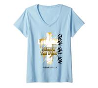 Women's Drip Cross Follow The Word Not The Herd Christian Isaiah V-Neck T-Shirt