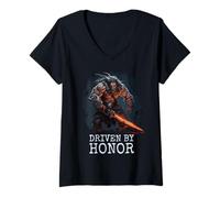 Womens Driven by Honor. Strength Beyond Realms. V-Neck T-Shirt