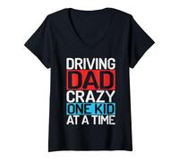 Women's Driving Dad Crazy One Kid at a Time Dad V-Neck T-Shirt