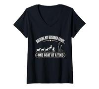 Women's Driving My Husband Crazy One Goat At A Time Funny Goat Wife V-Neck T-Shirt