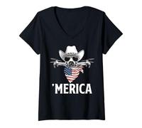 Women's Drone Pilot American Flag Bandana Cowboy Hat Sunglasses V-Neck T-Shirt