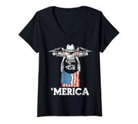 Women's Drone Pilot American Flag Bandana Sunglasses Cowboy Hat V-Neck T-Shirt