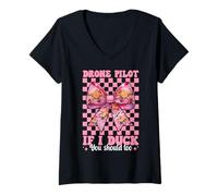 Womens Drone Pilot If I Duck You Should Too RC Quadcopter Girl V-Neck T-Shirt
