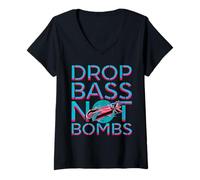 Womens Drop Bass Not Bombs Dj Junglist Riddim Dubstep Dnb Rave EDM V-Neck T-Shirt