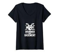 Women's Drummer Mode: Basement Funny Drum Set Quote V-Neck T-Shirt