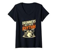 Women's Drummers Do It with Rhythm Funny Drum Set Music V-Neck T-Shirt