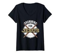 Womens Drumming for Jesus Drummer Drums Drumset V-Neck T-Shirt