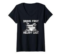 Women's Drums First Melody Last Drummer Percussionist V-Neck T-Shirt