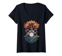 Womens Drums Lover Percussionist & Drummers Drumset Drumming Gifts V-Neck T-Shirt