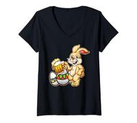Women's Drunk Bunny Beer Shirt Egg Mug - Funny Easter Bunny Tee Gift V-Neck T-Shirt