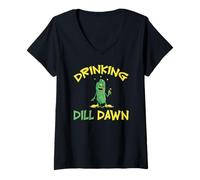 Women's Drunk Pickle Drink Drinker Party Drinking Dill Dawn V-Neck T-Shirt