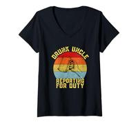 Women's Drunk Uncle Reporting for Duty | Beer | Funny | Uncle V-Neck T-Shirt