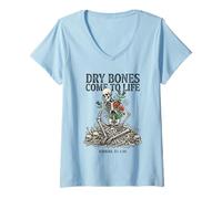 Women's Dry Bones Come to Life Christian Bible Roses Flower V-Neck T-Shirt