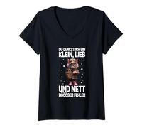 Womens Du Denkst Ich Bin Klein Lieb Und Nett Cat Funny Saying V-Neck T-Shirt
