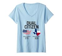 Women's Dual Citizen Texas Pride Born and Raise USA TX Map Flag V-Neck T-Shirt