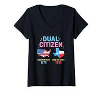Women's Dual Citizen Texas Pride Born and Raise USA TX Map Flag V-Neck T-Shirt