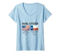Women's Dual Citizen Texas Pride Born and Raise USA TX Map Flag V-Neck T-Shirt
