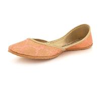Womens Dual Tone Punjabi Khussa Flats Handmade Ethnic Mojari Slip-On Metallic Finish Elegant Bridal Festive Wedding Party Ladies Peach Shoes Size 3 UK 36 EU