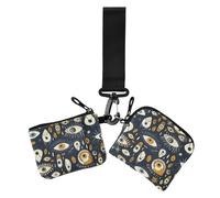 Women's Dual Wallets Busniess Card Cases Cartoon Evil Eyes Yellow Deep Navy Slim Detachable Business Card Case Money Organizer with Wristle Strap for Work Travel 2 Packs, cartoon Evil eyes yellow deep