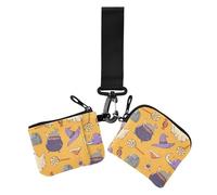 Women's Dual Wallets Busniess Card Cases Happy Halloween Ghosts Cartoon Yellow Mini Fashion Change Purse Key Holder with Keychain for Men Women 2 Packs, Happy Halloween153, 4.13" x 3.51" & 4.13" x