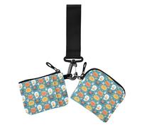 Women's Dual Wallets Busniess Card Cases Happy Halloween Ghosts Pumpkins Blue Slim Detachable Coin Purse Wallet Bag with Keychain for Men Women 2 Pcs, Happy Halloween169, 4.13" x 3.51" & 4.13" x