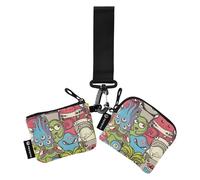 Women's Dual Wallets Busniess Card Cases Small Portable Coin Purse Wallet Bag with Zipper Pocket for Ladies Girls 2 Pcs, All Saints' Day Happy Halloween Freak monster, 4.13"(L) x 3.5"(W), Travel