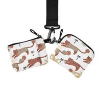 Women's Dual Wallets Busniess Card Cases, Zipper Wristlet Wallet | Slim Portable, with Zipper Coin Pocket, 2 Pcs, Daily Commuting, Orange Animals Palm Tree