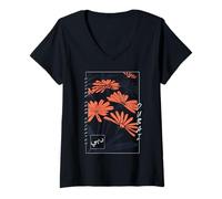 Womens Dubai Abstract Floral Art Modern Arabic Block Print V-Neck T-Shirt