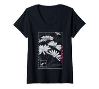 Womens Dubai Abstract Floral Art Modern Arabic Block Print V-Neck T-Shirt