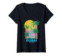 Womens Dubai Burj Khalifa Art Modern Travel Poster UAE V-Neck T-Shirt