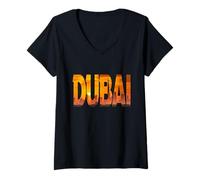 Womens Dubai Skyline Burj Khalifa Skyscraper Inside Bold Letters V-Neck T-Shirt
